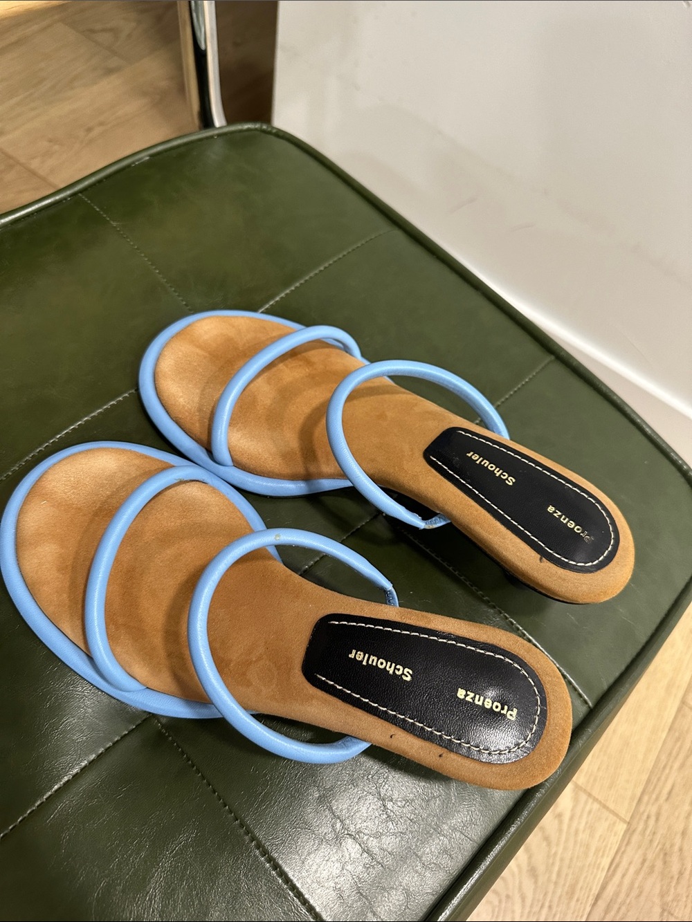 Proenza Schouler Blue Triple-Strap Slide Sandals made in Italy